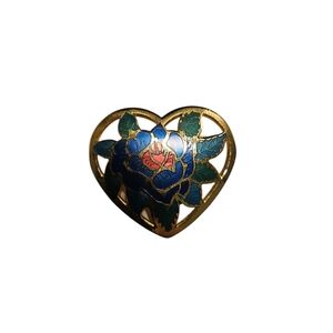 Vintage Heart Shaped Cloisonee Brooch